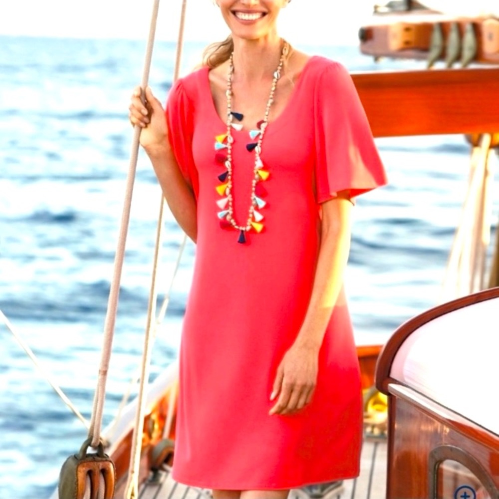 Tommy Bahama Tambour Paradise Pink Viscose Stretch Scoop Neck Dress NWT Medium - Picture 2 of 11